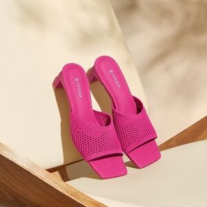 Vivaia Square-Toe Block Heel Slide (Juliet) Hot Pink Sz 42